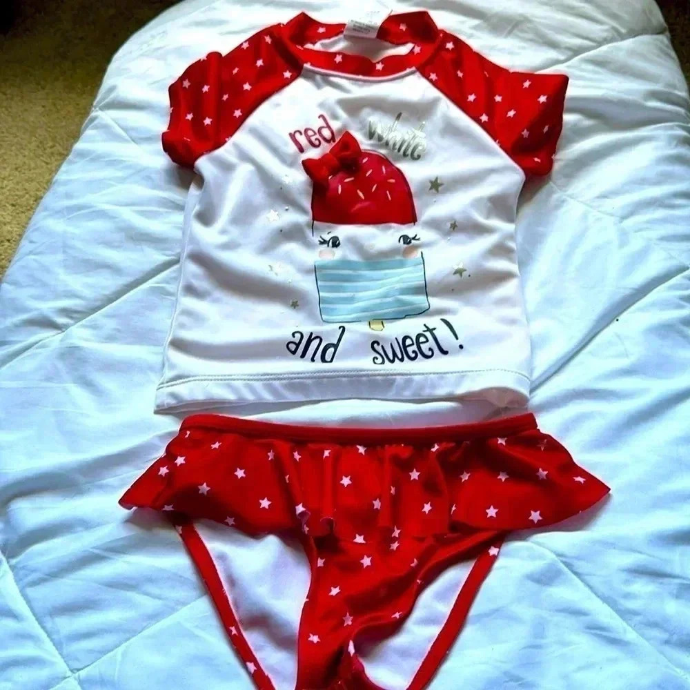 Gymboree 3T girls  Swim Shop 4th of July Rash Guard Set Ice CreamSwimsuit